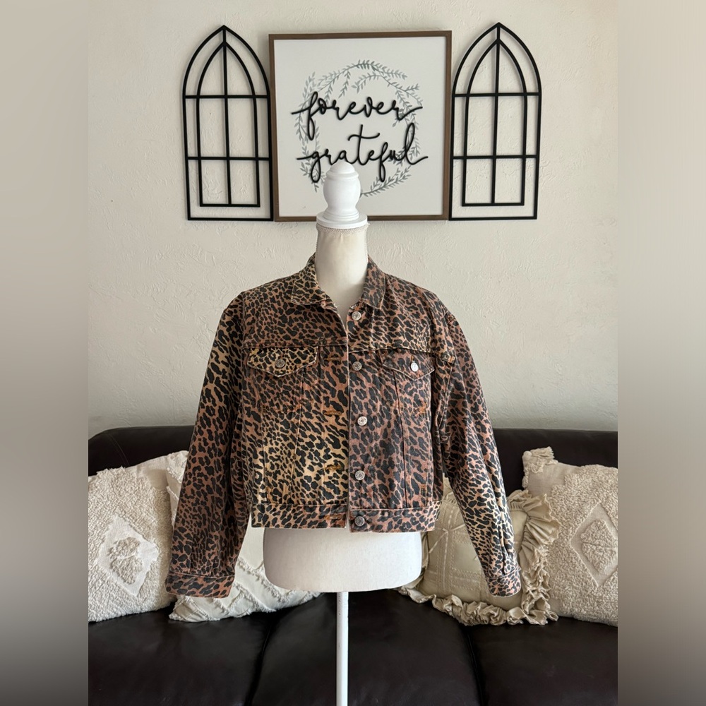 Vintage Jensen Smith Western Animal Print Jean Jacket 100% Cotton Size L Retro
